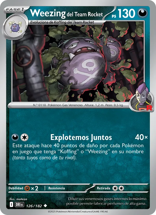 Carta Weezing del Team Rocket de la expansión Rivales Predestinados, número 126/182