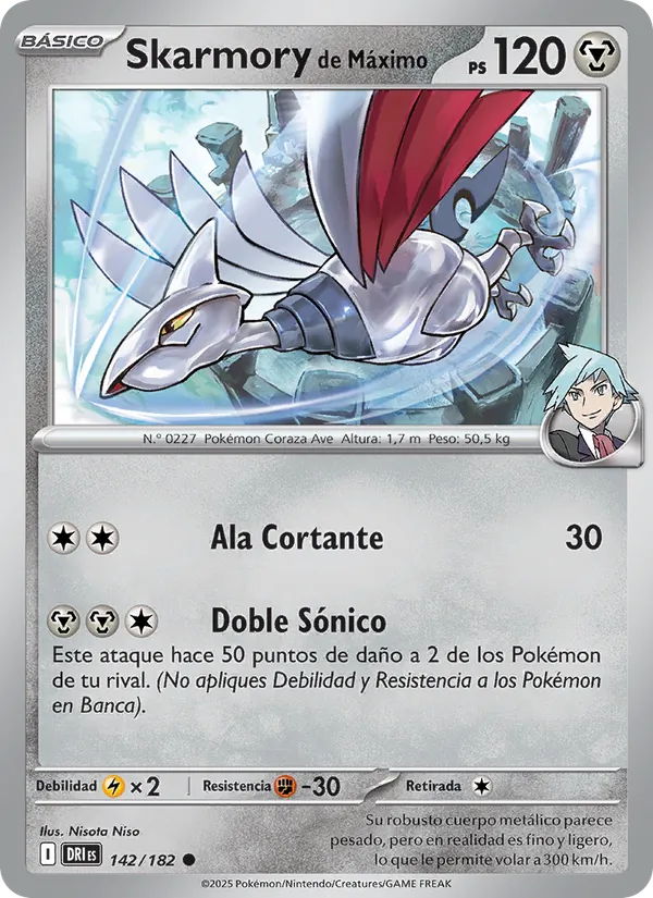 Carta Skarmory de Máximo de la expansión Rivales Predestinados, número 142/182
