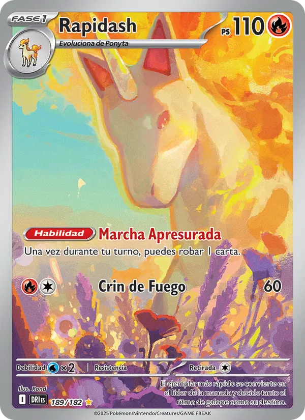 Carta Rapidash de la expansión Rivales Predestinados, número 189/182