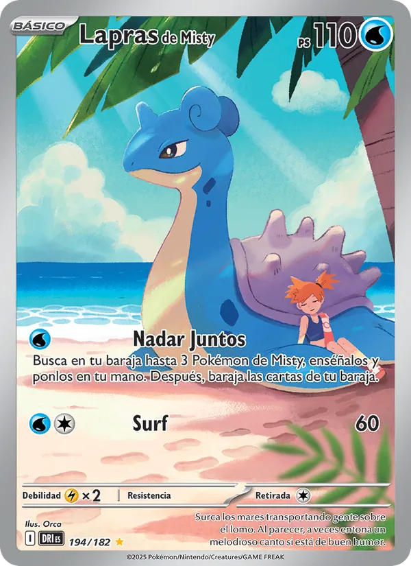Carta Lapras de Misty de la expansión Rivales Predestinados, número 194/182