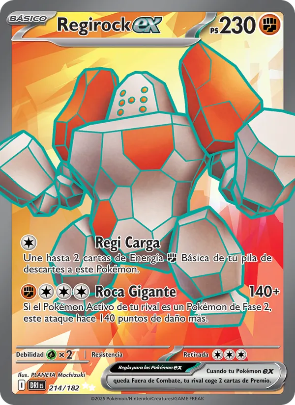 Carta Regirock ex de la expansión Rivales Predestinados, número 214/182