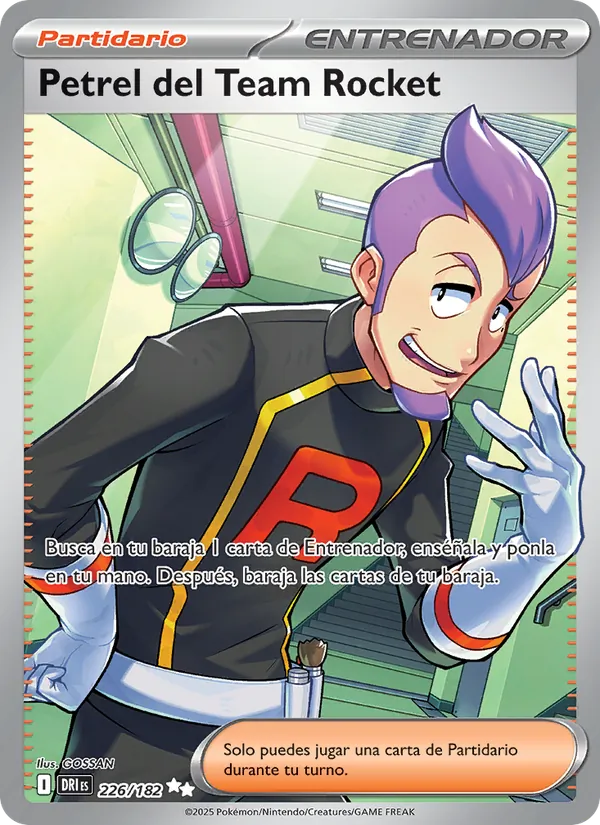 Carta Petrel del Team Rocket de la expansión Rivales Predestinados, número 226/182