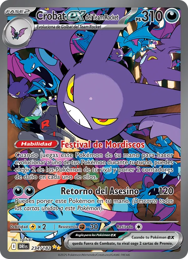 Carta Crobat ex del Team Rocket de la expansión Rivales Predestinados, número 234/182