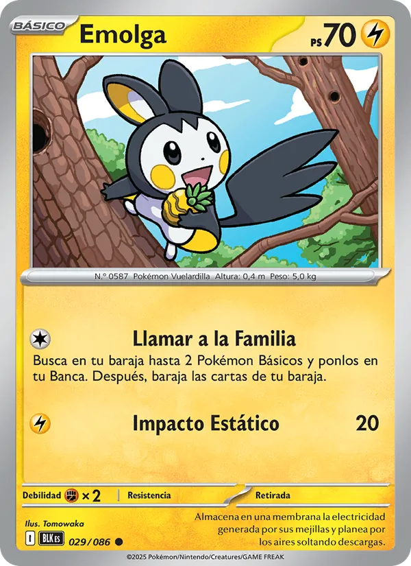 Carta Emolga de la expansión Fulgor Negro, número 029/86
