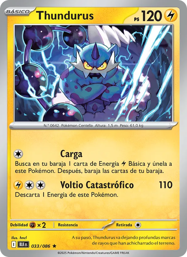 Carta Thundurus de la expansión Fulgor Negro, número 033/86