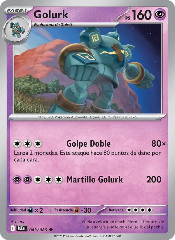 Carta Golurk de la expansión Fulgor Negro, número 043/86