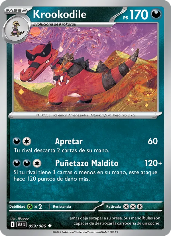 Carta Krookodile de la expansión Fulgor Negro, número 059/86