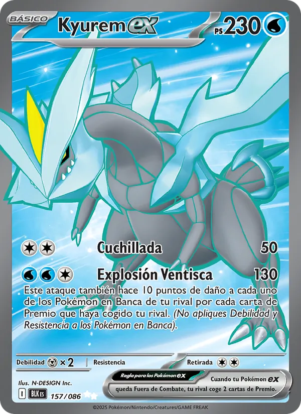 Carta Kyurem ex de la expansión Fulgor Negro, número 157/86