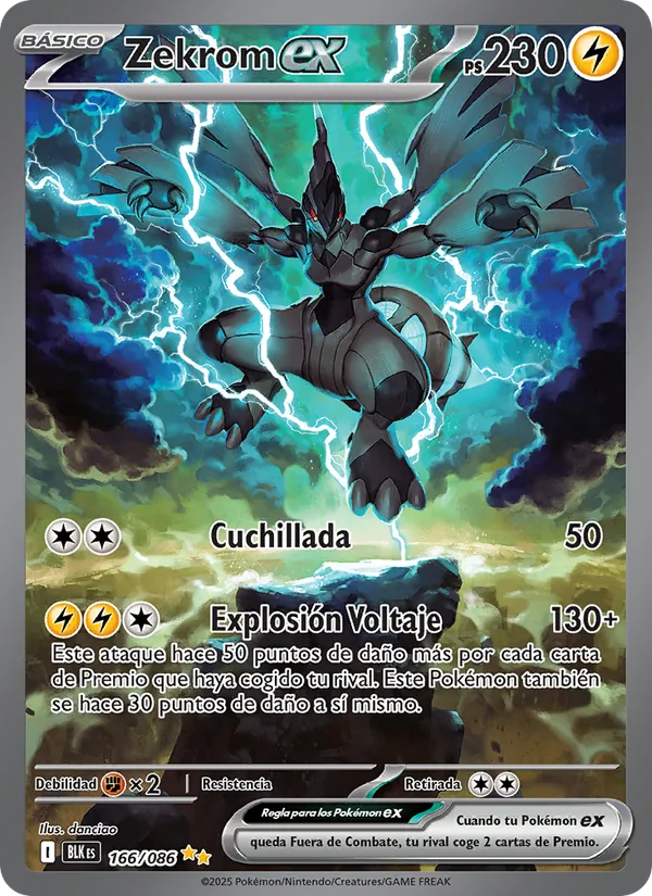 Carta Zekrom ex de la expansión Fulgor Negro, número 166/86