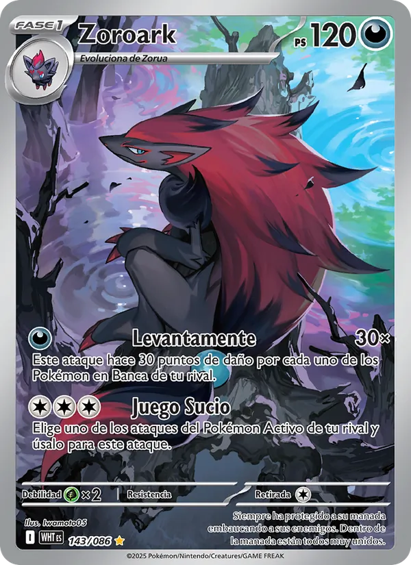 Carta Zoroark de la expansión Llama Blanca, número 143/86
