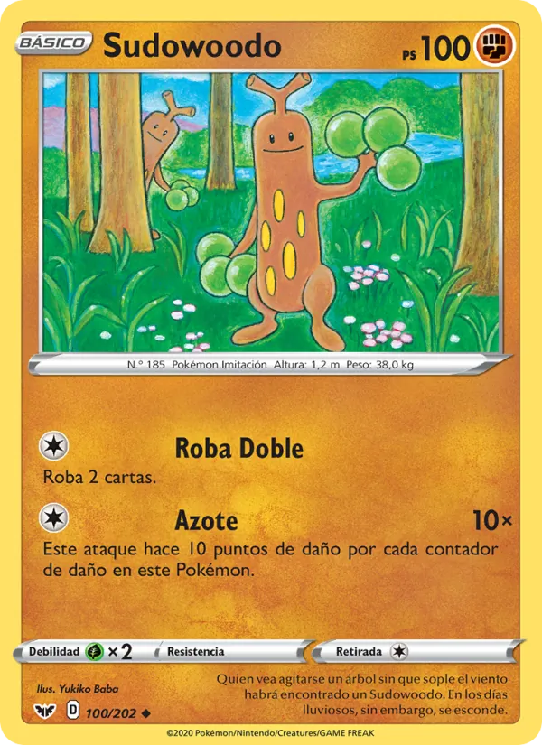 Carta Sudowoodo de la expansión Espada y Escudo, número 100/202