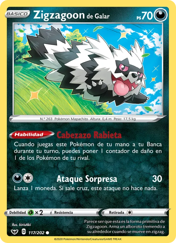 Carta Zigzagoon de Galar de la expansión Espada y Escudo, número 117/202