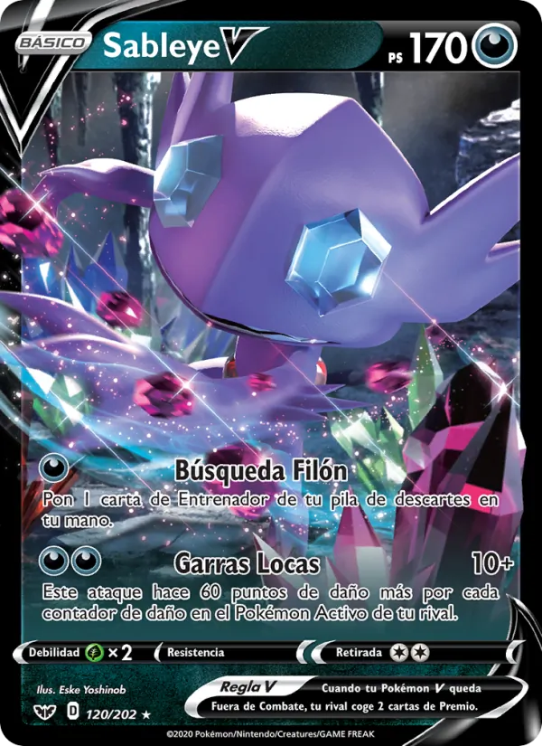 Carta Sableye V de la expansión Espada y Escudo, número 120/202