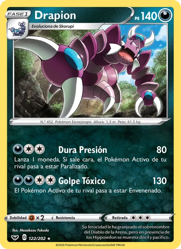 Carta Drapion de la expansión Espada y Escudo, número 122/202