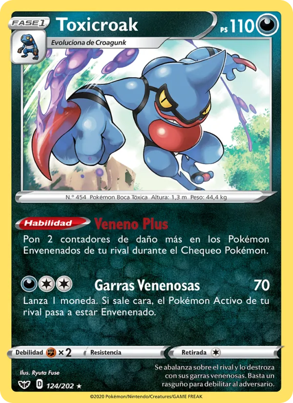 Carta Toxicroak de la expansión Espada y Escudo, número 124/202