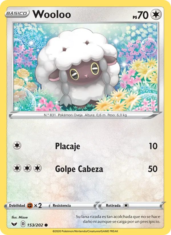 Carta Wooloo de la expansión Espada y Escudo, número 153/202