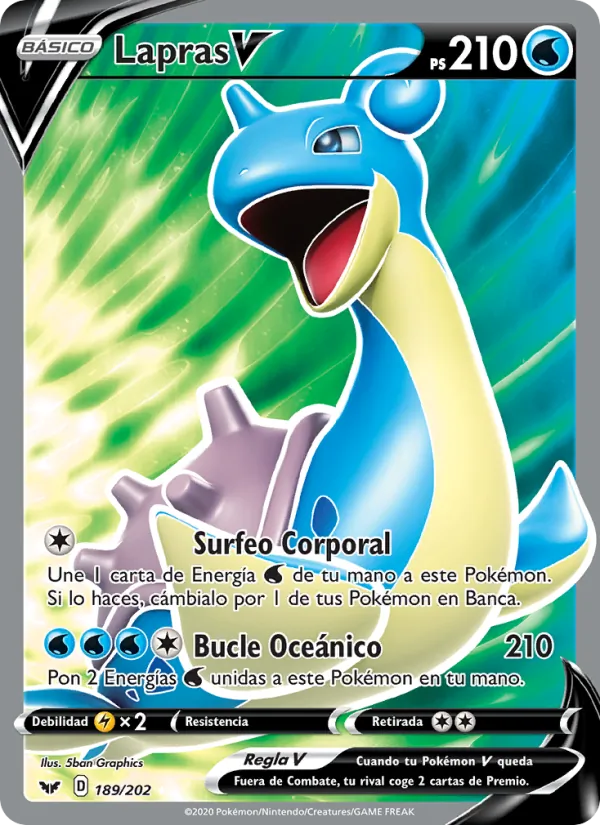 Carta Lapras V de la expansión Espada y Escudo, número 189/202
