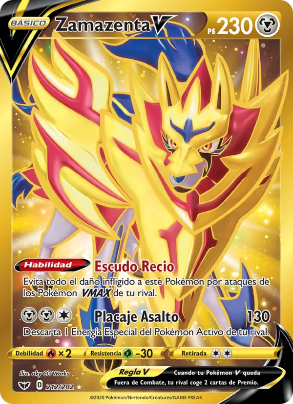Carta Zamazenta V de la expansión Espada y Escudo, número 212/202