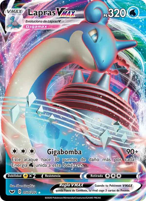 Carta Lapras VMAX de la expansión Espada y Escudo, número 50/202