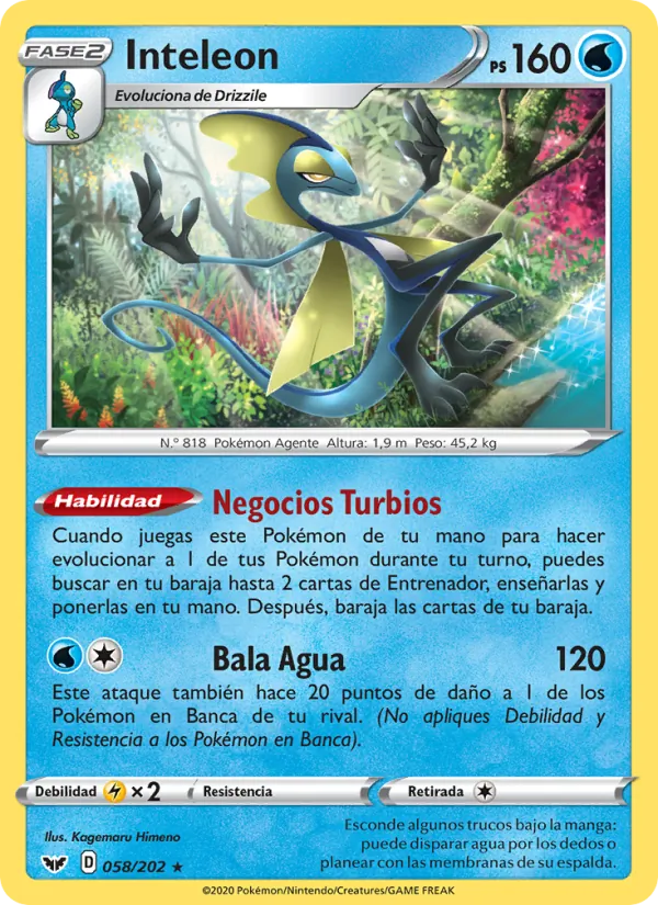 Carta Inteleon de la expansión Espada y Escudo, número 58/202