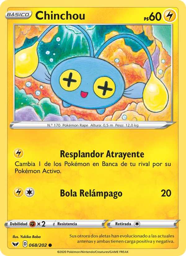 Carta Chinchou de la expansión Espada y Escudo, número 68/202
