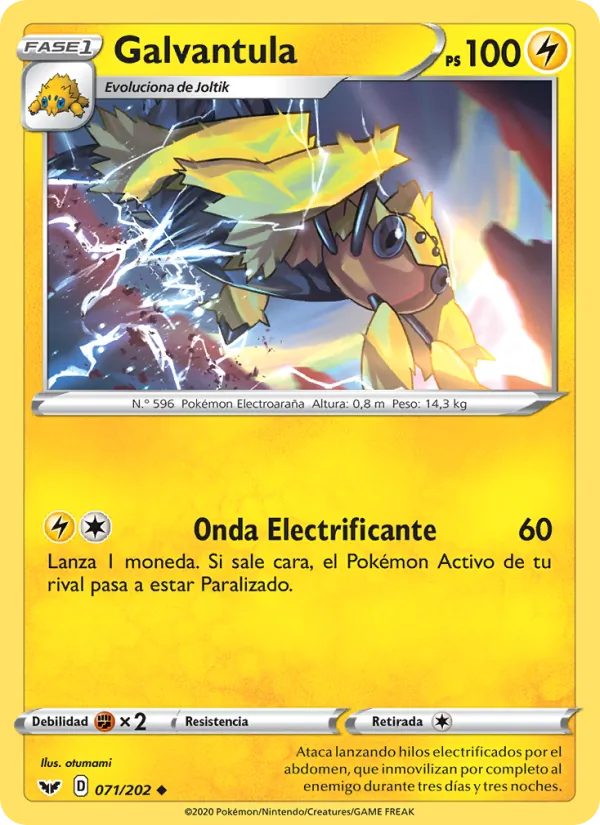 Carta Galvantula de la expansión Espada y Escudo, número 71/202