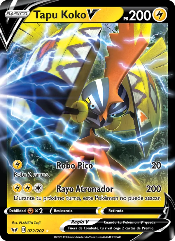Carta Tapu Koko V de la expansión Espada y Escudo, número 72/202