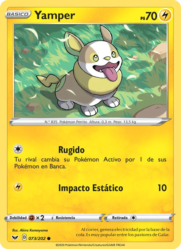 Carta Yamper de la expansión Espada y Escudo, número 73/202