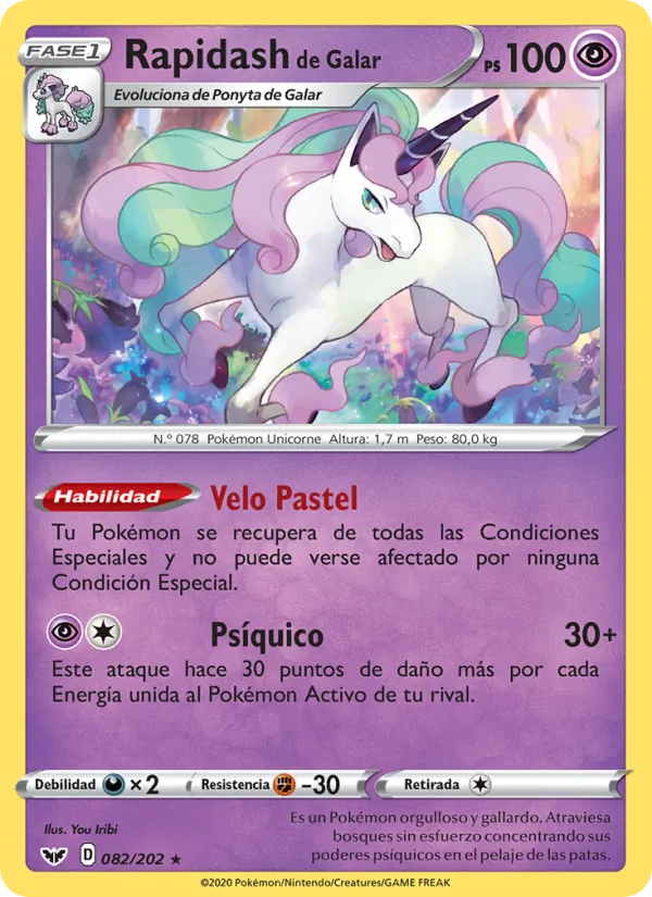 Carta Rapidash de Galar de la expansión Espada y Escudo, número 82/202
