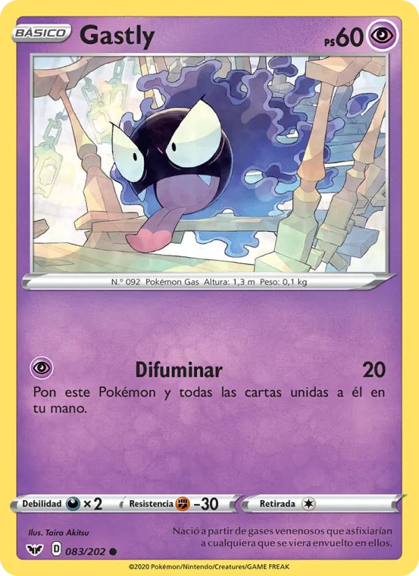 Carta Gastly de la expansión Espada y Escudo, número 83/202