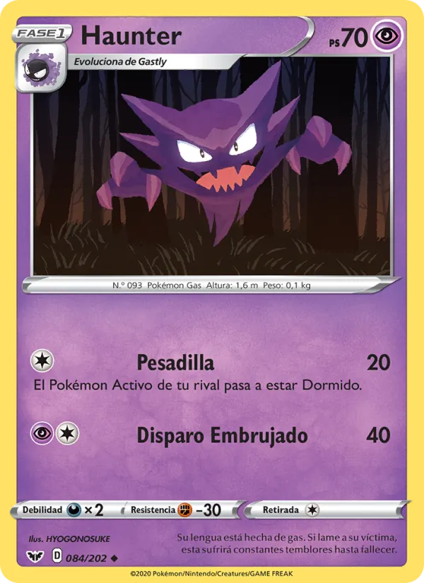 Carta Haunter de la expansión Espada y Escudo, número 84/202