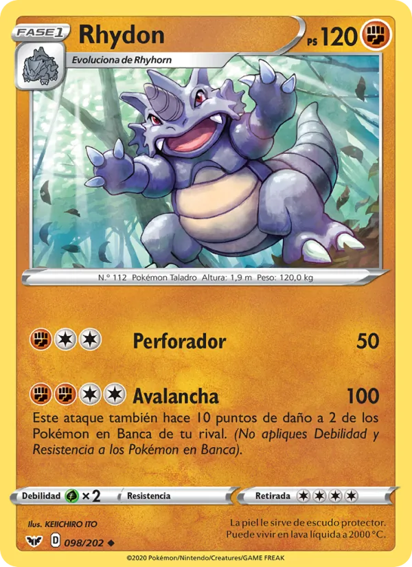 Carta Rhydon de la expansión Espada y Escudo, número 98/202