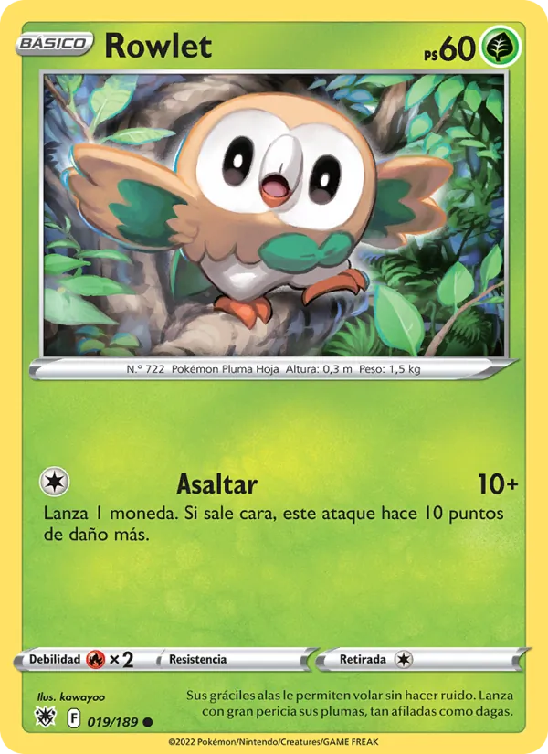 Carta Rowlet de la expansión Resplandor Astral, número 019/189