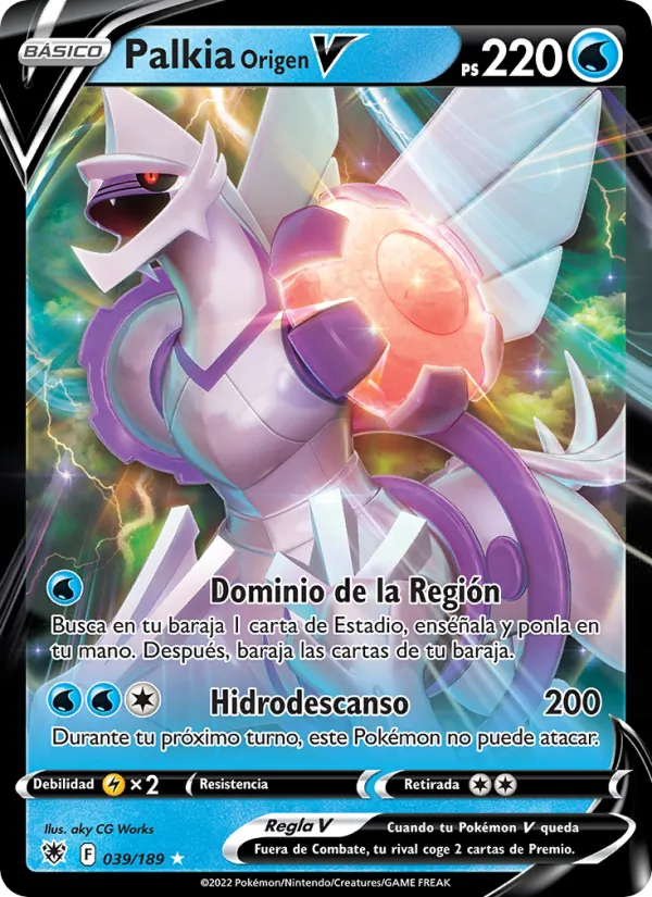 Carta Palkia Origen V de la expansión Resplandor Astral, número 039/189