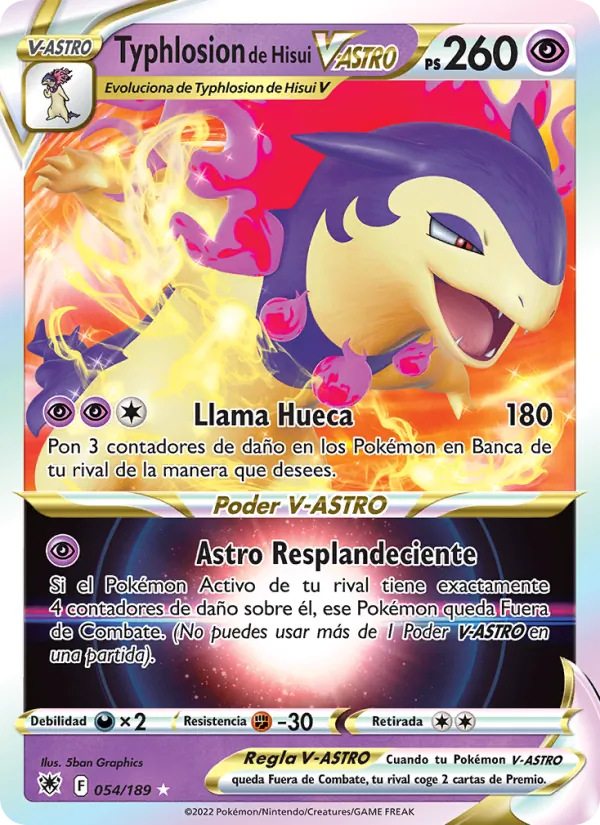 Carta Typhlosion de Hisui V-ASTRO de la expansión Resplandor Astral, número 054/189