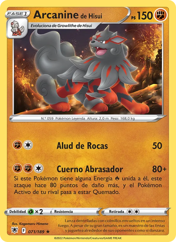 Carta Arcanine de Hisui de la expansión Resplandor Astral, número 071/189