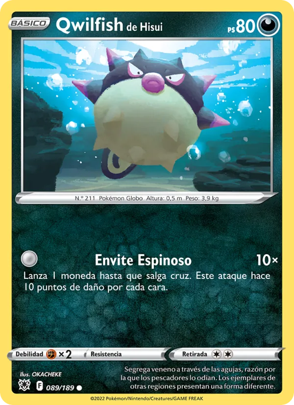 Carta Qwilfish de Hisui de la expansión Resplandor Astral, número 089/189