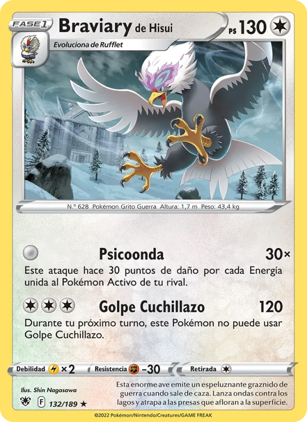 Carta Braviary de Hisui de la expansión Resplandor Astral, número 132/189