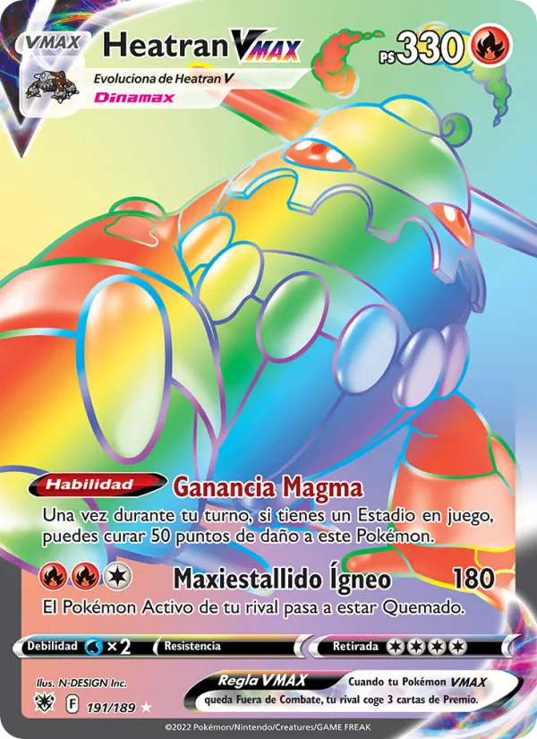Carta Heatran VMAX de la expansión Resplandor Astral, número 191/189
