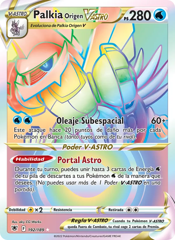 Carta Palkia Origen V-ASTRO de la expansión Resplandor Astral, número 192/189