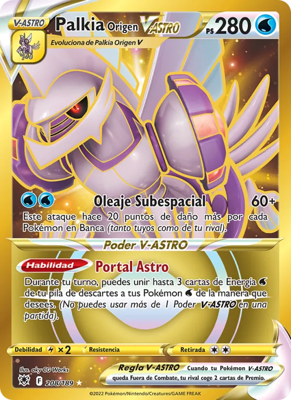 Carta Palkia Origen V-ASTRO de la expansión Resplandor Astral, número 208/189