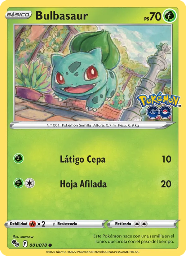 Carta Bulbasaur de la expansión Pokémon GO, número 001/78