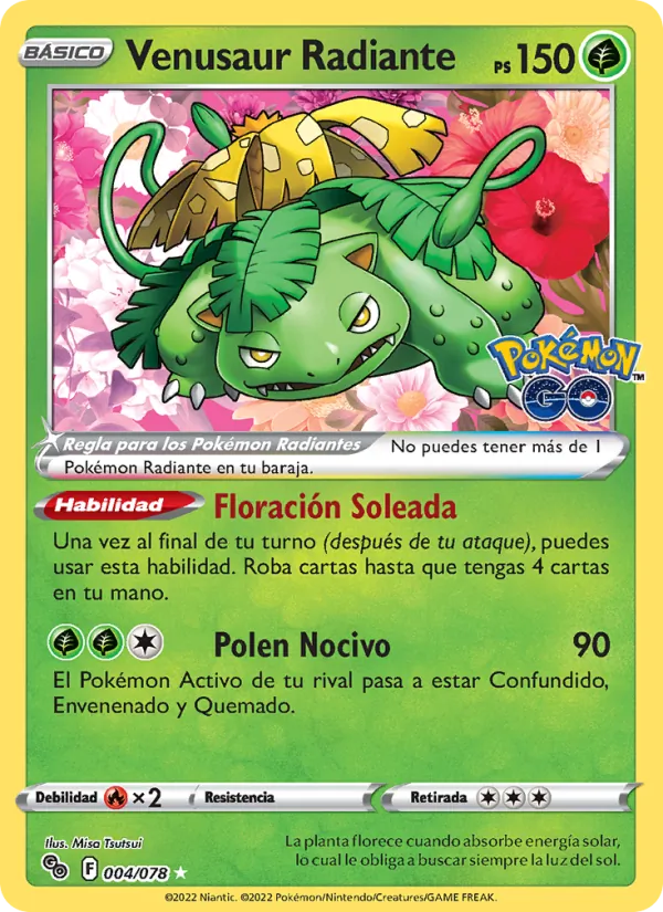 Carta Venusaur Radiante de la expansión Pokémon GO, número 004/78