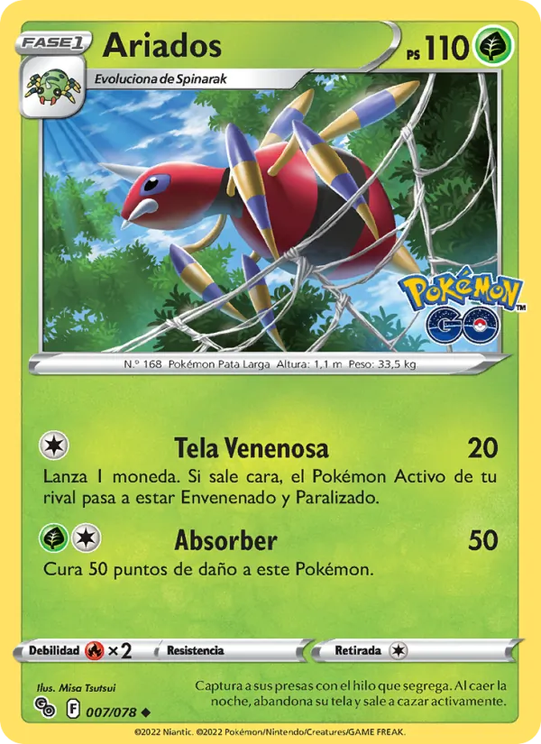 Carta Ariados de la expansión Pokémon GO, número 007/78