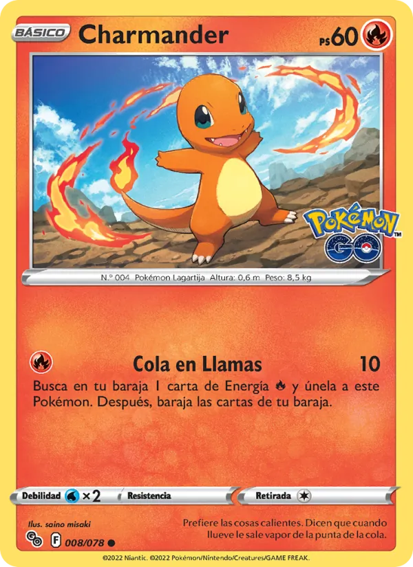 Carta Charmander de la expansión Pokémon GO, número 008/78