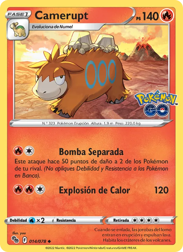 Carta Camerupt de la expansión Pokémon GO, número 014/78