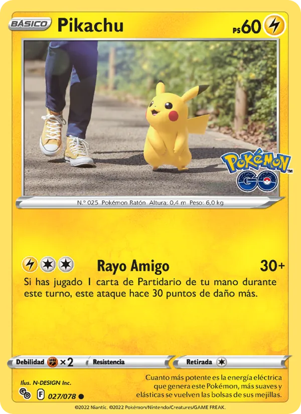 Carta Pikachu de la expansión Pokémon GO, número 027/78