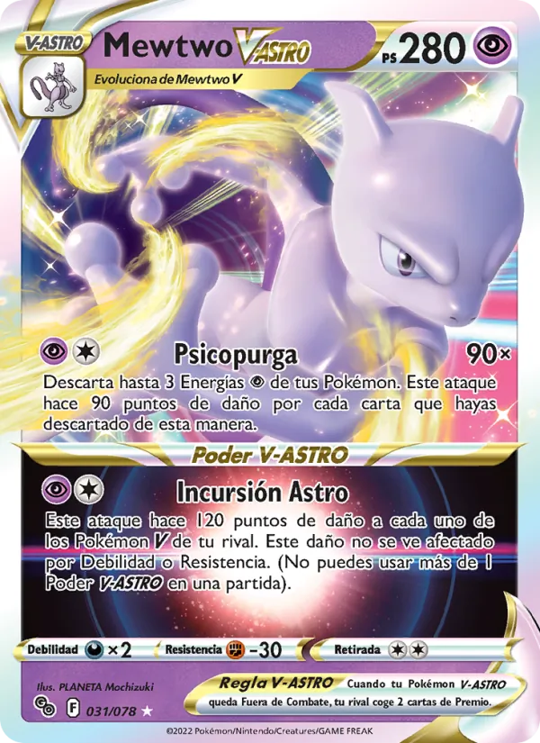 Carta Mewtwo V-ASTRO de la expansión Pokémon GO, número 031/78