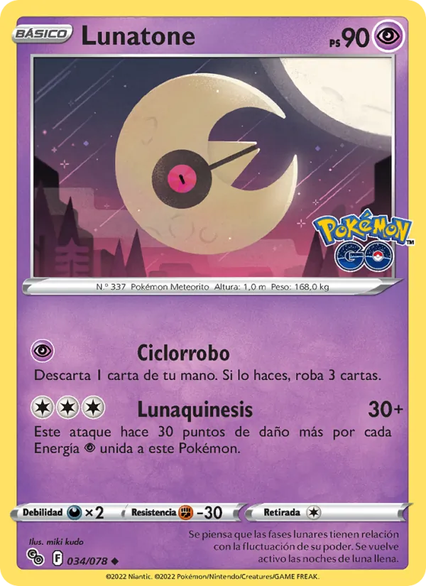 Carta Lunatone de la expansión Pokémon GO, número 034/78
