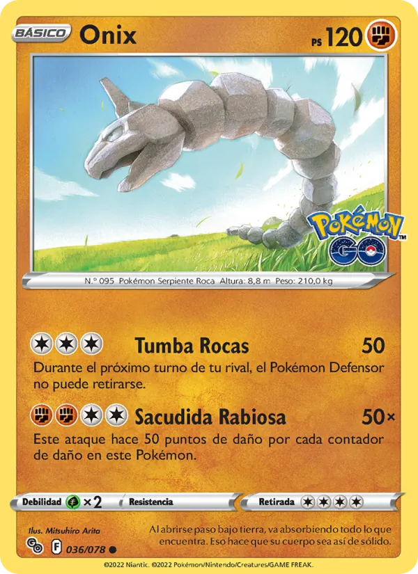 Carta Onix de la expansión Pokémon GO, número 036/78